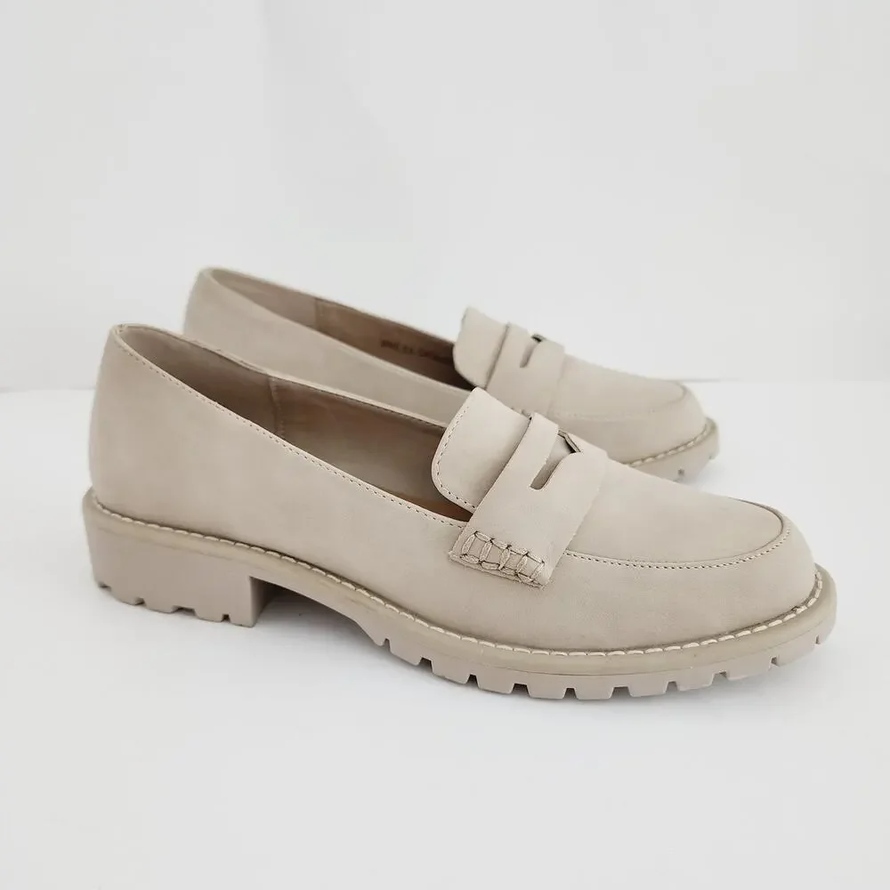 Dolce Vita Cream Beige Faux Leather Platform Lug Sole Loafer Size 9.5